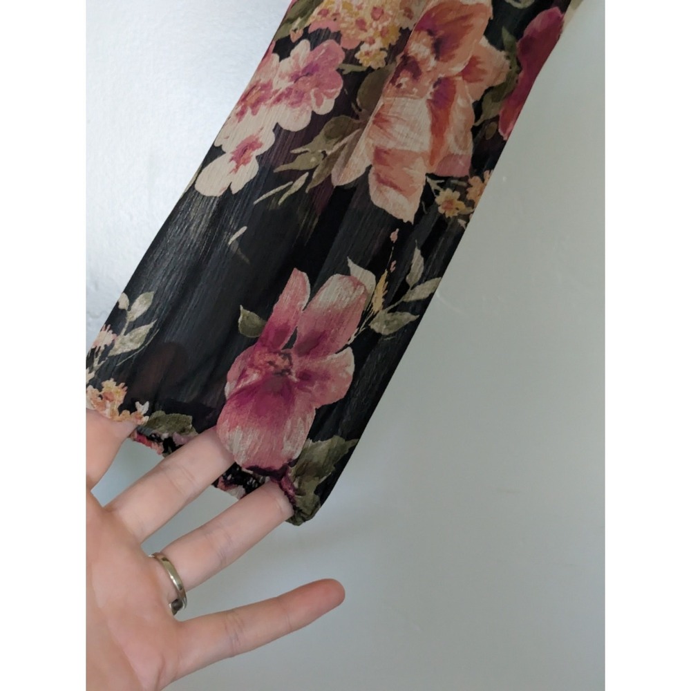 Mi Ami Dress Juniors Medium Boho Black Floral Mini Sheer Chiffon Tiered Garden - Picture 5 of 8